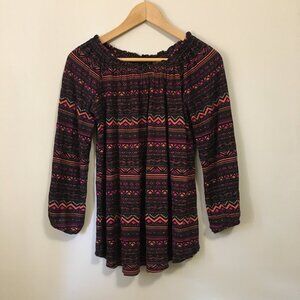 Jessica Simpson Tribal Print Smocked Collar Ruched Top S